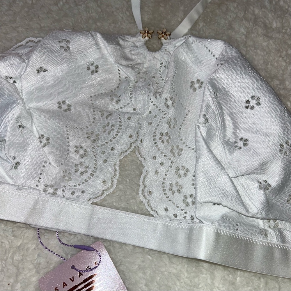 Savage X Fenty Angel White Curvy Lace Halter Bralette 3X NWT - Picture 3 of 5